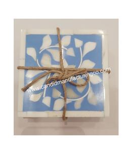 Posavasos de madera con logotipo personalizable moderno de 4 piezas Diseño de incrustaciones de hueso de alta calidad para uso en mesas de té y café en India - Product Image 5