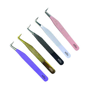 Venta al por mayor de etiquetas personalizadas, pinzas para pestañas inclinadas, aplicadores de pestañas de acero inoxidable en diferentes colores - Product Image 4