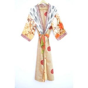 New Arrival Vintage Floral <b>Silk</b> <b>Kimono</b> Robe Boho Nightwear Dressing Gown Beachwear Bikini Cover Spring Bridesmaids Summer Wear - Product Image 1