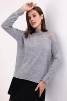 Pull à col roulé gris pour femme, manches longues, détails en dentelle, pull décontracté d'automne, 100% acrylique, tricot plat, couleur unie