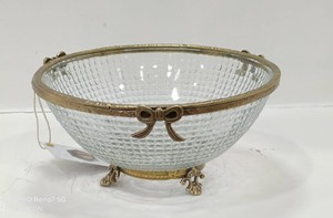 Bol à chocolat en verre, vaisselle de restaurant, décoration, bol à fruits, artisanal, laiton, couleur antique, verre transparent, bol à dessert - Product Image 3