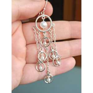 Handmade <b>Silver</b> & Freshwater Pearl <b>Dangle</b> <b>Earrings</b> Elegant Bridal Jewelry Perfect Wedding Gift for Her - Product Image 2