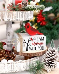 Cardinal livre en bois pile oiseau rouge noël plateau à plusieurs niveaux décor barre signe je suis toujours avec vous ferme en bois faux livres - Product Image 2