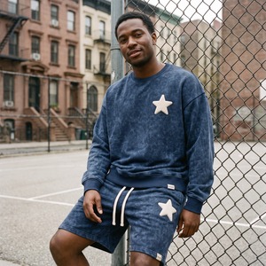 Ensemble de survêtement personnalisé délavé à l'acide, col rond et short en molleton, 380 GSM, chenille étoilée, streetwear, vente en gros OEM - Product Image 5