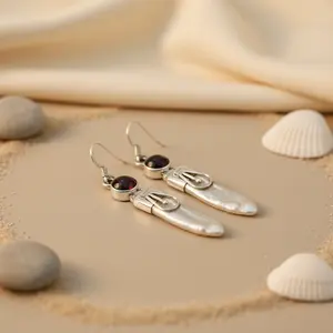 "Statement Pearl Garnet <b>Drop</b> <b>Earrings</b> for Women" - Product Image 2