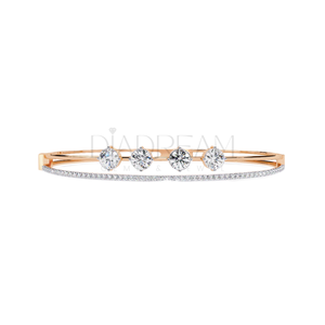 Bracelet double bande en argent sterling 925 avec diamant Moissanite coupe ronde cadeau classique plaqué or pour elle pour les fêtes - Product Image 2