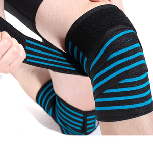 Knee Sleeve Compression Support <b>Black</b> Blue Striped Spandex Breathable Hook Loop Closure Unisex All Seasons - Product Image 1
