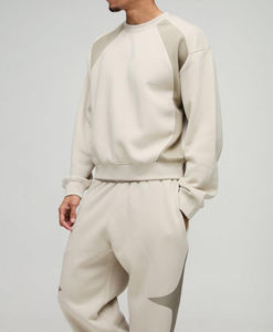 Nouvel ensemble de survêtement beige pour homme, streetwear d'hiver, logo personnalisé, tenue beige lourde avec panneaux taupe, ensemble coordonné pour homme - Product Image 3