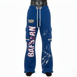 Pantalones de Chándal de Algodón y Poliéster de Primera Calidad, Pantalones Deportivos Azules con Paneles Cargo y Estampado Personalizado con Logotipo, Pantalones de Chándal para Hombre - Product Image 1