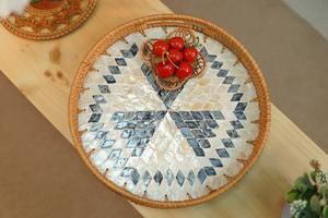 ถาดรองเสิร์ฟพร้อมหูจับถาดรองแก้วหวายทรงกลมสำหรับตกแต่งอาหารเช้าขนมไหว้พระแม่มุกอิสลามถาดวางโต๊ะ - Product Image 2