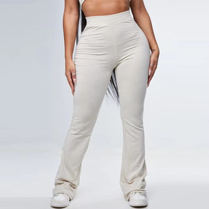 ชุดกีฬาผ้าคอตตอนผ้าฟลีซของผู้หญิงชุดวอร์มแขนยาวกางเกงขาบานคอปกสีพื้นสินค้าใหม่100% - Product Image 3