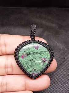 Ruby Zoisite Macrame Pendant <b>Necklace</b> Handmade <b>Boho</b> Jewelry for Women, Adjustable Cord - Product Image 4