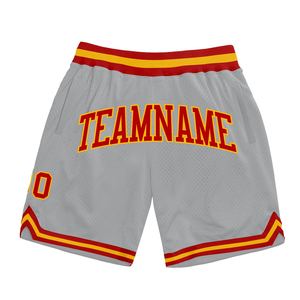 Industrie Direct Engro Sportswear Basketball <b>Shorts</b> Custom Gray <b>Red</b>-Gold Authentic Throwback Basketball <b>Shorts</b> - Product Image 1
