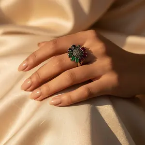 Bague pendentif fleur en argent 925 avec pierre précieuse pour femme - Option cadeau - Product Image 3