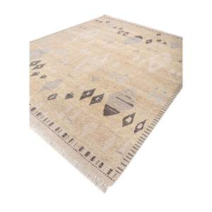 พรมขนสัตว์ถักมือสีเบจน้ำตาล รุ่น AKWL-1809 ลายเรขาคณิต พรมปูพื้นห้องนั่งเล่นขนาดใหญ่ พรมปอกระเจาสำหรับตกแต่งบ้าน - Product Image 2