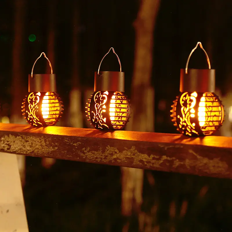 Portable Solar LED Hanging Sensor Flick Dancing Flame Lantern For Outdoor Night Garden Yard Gate Tree Wall Night Landscape
