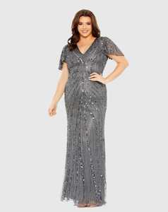 Robe de bal longue élégante pour femme, col en V, manches courtes, maxi, avec cristaux, antistatique, lourdement ornée de perles, pour soirée en club - Product Image 4