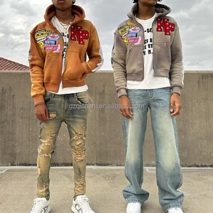 Y2K Streetwear hommes sweat à capuche et sweat 500 Gsm français éponge Vintage haute qualité coton lourd broderie acide lavage Zip - Product Image 3