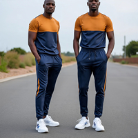 Ensemble de survêtement sportif pour hommes adultes, coupe-vent, lavé, deux pièces, t-shirt et pantalon, séchage rapide, respirant