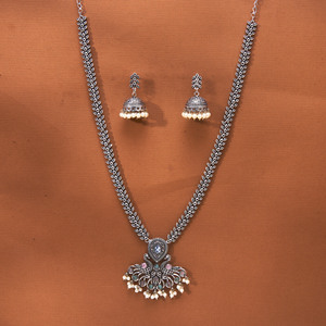 Latest Handmade Peacock Design Long <b>Necklace</b> Set Fashion Jewelry with Oxidised Plating - Product Image 3
