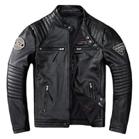 Jaket Bomber Kulit Asli Hitam Kustom OEM Laris Manis, Jaket Kulit Asli Pria, Jaket Biker Grosir