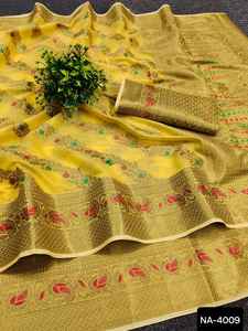 ชุดส่าหรีผ้าไหมอินเดียแบบดั้งเดิมผ้าส่าหรีเทียมแบบอินเดียพร้อมงานปักและลำดับส่าหรีในงานแต่งงาน - Product Image 3