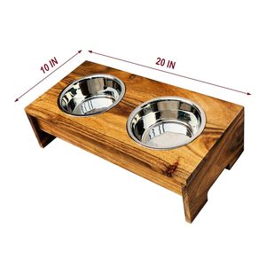 Acacia Wooden <b>Feeder</b> for Pet with Stainless Steel Pet Bowl Double Feeding Bowl Diner Elevated Stand for Providing Food and Water - Product Image 3