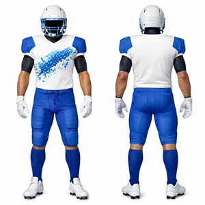 Uniforme de Fútbol Americano Personalizado, Jersey Sublimado con Píxeles Azules y Blancos y Pantalones con Bolsillos Acolchados, Ropa Deportiva de Equipo - Product Image 1