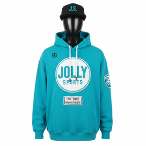 Sweat à capuche en polaire premium 320 GSM, couleur sarcelle, tissu doux en coton et polyester, avec patch sur la manche et broderie, sweat à capuche basique - Product Image 1