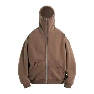 Heavyweight Hooded Streetwear Sweatshirt Custom logo Balaclava Full Zipper Double Hood Solid - Product Image 2