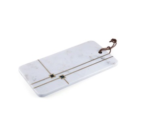 Plateau de service en marbre durable avec finition brillante et poignées en métal à motifs pour le déjeuner à domicile servant des prix d'usine - Product Image 1