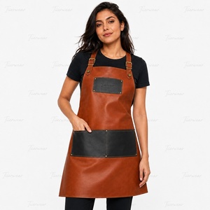 Tablier en cuir Titanwear pour femme, idéal pour le personnel de restaurant et de bar, marron/noir, avec poches, fermeture à boutons-pression, manches courtes, détection numérique des aiguilles - Product Image 3
