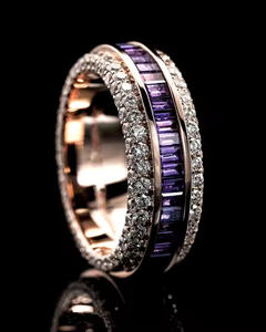 Bague Hip Hop Iced Out pour homme en argent sterling 925 plaqué or rose violet Baguette Moissanite Diamants Bague unique en gros - Product Image 5