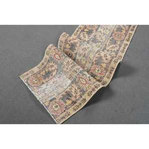 Vintage Runner Rug 1.8x8.1 ft, Turkish <b>Brown</b> Abstract <b>Wool</b> Rug - Product Image 4