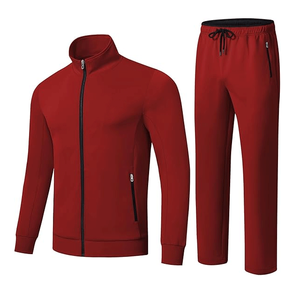Survêtement zippé complet pour hommes de qualité supérieure vêtements de sport en polyester rouge tenue de jogging 2 pièces - Product Image 1
