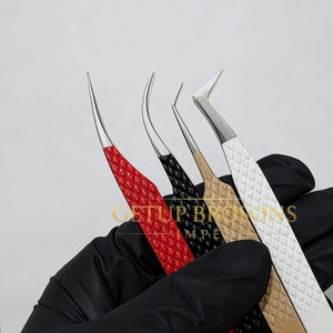 Pince à épiler pour extensions de cils GETUP BROSONS IMPEX, revêtement poudré, découpe en forme de cœur, acier inoxydable, pointe lisse, anti-magnétique, vente en gros - Product Image 6