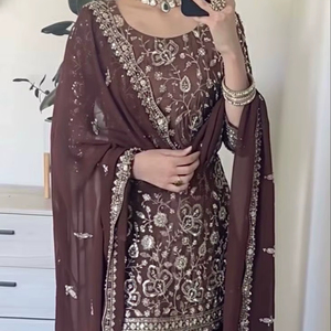 Sharara de Lentejuelas de Georgette Sintética, Estilo Étnico Artesanal, Excelente para Bodas, Otoño, Verano, Sin Arrugas, de Secado Rápido - Product Image 1