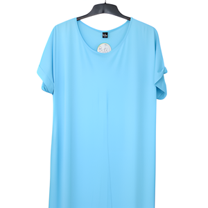 Haute qualité Durable confortable Polyester femmes Midi longueur robe décontracté manches courtes tombé doux sensation de main conception solide - Product Image 6