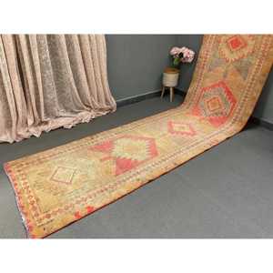 2.8x13.3 ft <b>Runner</b> Vintage <b>Rug</b>, Brown Striped Turkish <b>Rug</b> - Product Image 2