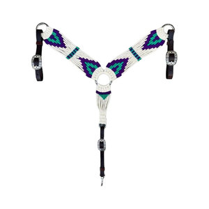 Collier de poitrine pour cheval à perles avec motif tribal, boucles en cuir orange turquoise, ajustement réglable - Product Image 2
