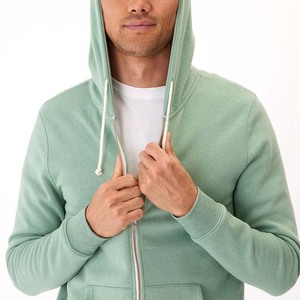 Men's Solid Green <b>Hooded</b> <b>Zip</b>-Up Sweatshirt Regular Fit Casual French Terry Cotton Hoodie Autumn Wear - Product Image 5