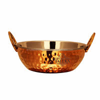 Kadai de Acero Inoxidable por Dentro y Cobre por Fuera de 23 Onzas, Fabricante Indio, Karahi de Cobre Martillado a Mano con Logotipo Personalizado al por Mayor