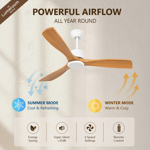 52 Inch Wood Ceiling <b>Fan</b> Without Light, 3 Solid Wood Blades, <b>Remote</b> <b>Control</b>, Reversible DC Motor for Living Room Bedroom - Product Image 3