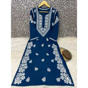 Verano Chikan bordado a mano trabajo Kurti Rayon chikankari bordado indio India Fabricante Mayorista Kurtis mujeres en la India - Product Image 1