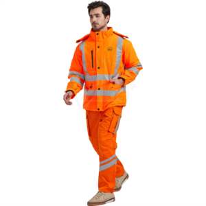 Long-Sleeve Men's Reflective Hi-Visibility <b>Waterproof</b> Cotton <b>Work</b> Coveralls Road Construction Anti-Flame Fire Retardant - Product Image 2