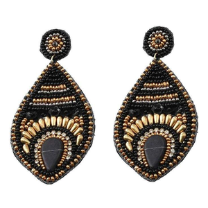 Pendientes circulares bordados con cuentas de moda hechos a mano de primera calidad Diseño elegante en marfil negro dorado de glowin fashion - Product Image 2