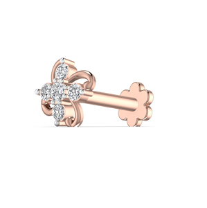 14KT Jaune Rose Blanc Or Véritable Diamant 0.077CT Fleur Torsadée Look Glamour 0.32 Grammes Nouveau Design Fantaisie Nez Pin pour Femmes - Product Image 2