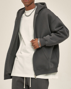 Sudadera con capucha con cremallera Logotipo de impresión personalizado 350gsm Peso pesado Sudadera con capucha con cremallera completa para hombres Sudadera con capucha con cremallera lisa de gran tamaño para hombres - Product Image 2