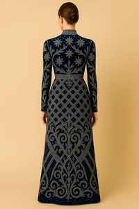 Robe de soirée de luxe haut de gamme, col rond, perles de cristal, broderie, perles, longueur au sol, coupe A, taille empire, tissu en tulle importé, soutien-gorge intégré - Product Image 6