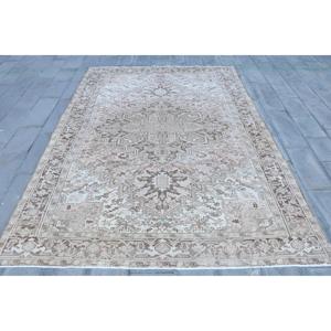 Turkish 8.3x11.3 ft <b>Wool</b> Patchwork Rug Eco-Friendly Vintage Oversize <b>Brown</b> Bordered Latex Backing Rug - Product Image 1